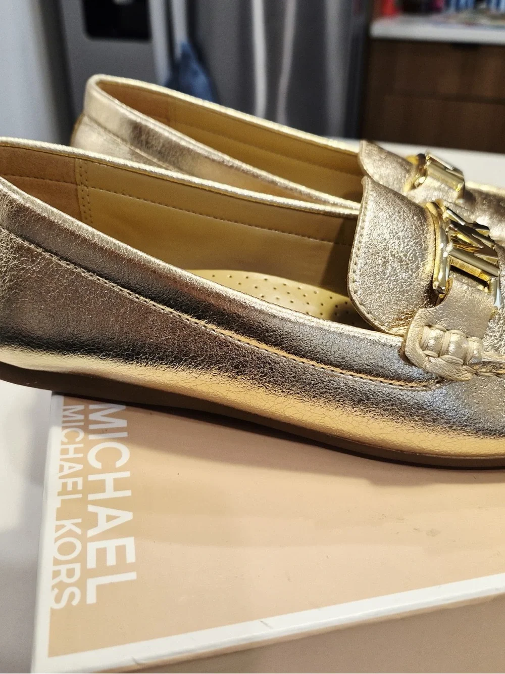 MICHAEL Michael Kors Women’s Metallic Gold Leather Loafers size 7.5